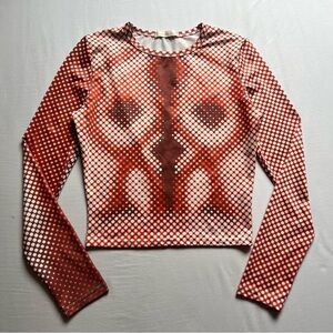 SORELLE UK orange brown‎ white printed crew neck long sleeve T-shirt top